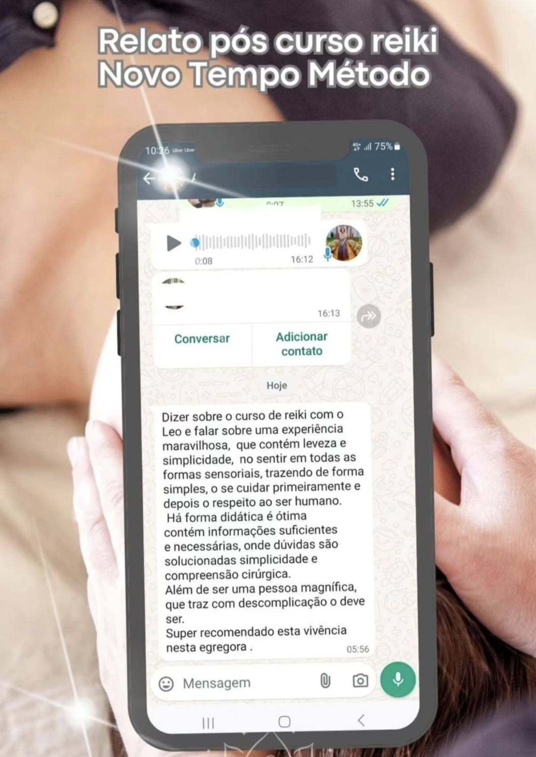 Print de relato real de aluno após a formação em Reiki pelo Método Novo Tempo